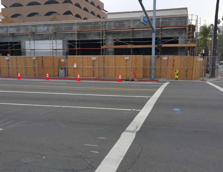 Commercial exterior construction with scaffolding